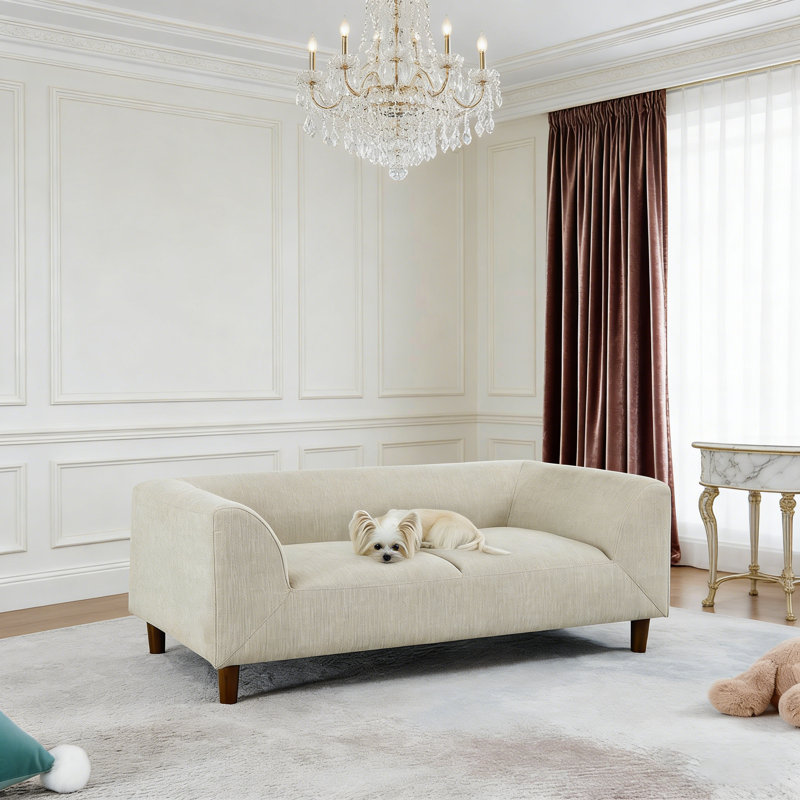Modern Rectangular Pet Sofa With Backrest And Armrests, Soft Cushion For Small And Medium Dogs, Beige, Beige