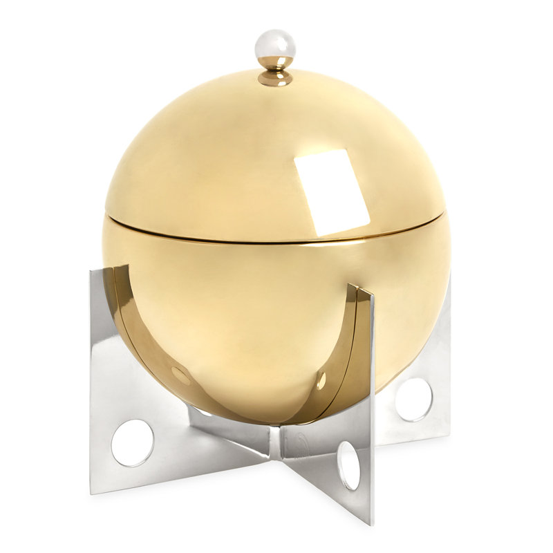 Gold and Silver Spherical Insulated Ice Bucket with Stand
