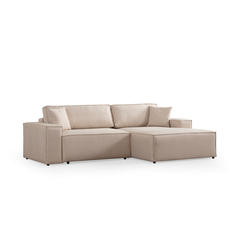 Canapé-lit d'angle, Orienté à droite, Mélange de polyester crème