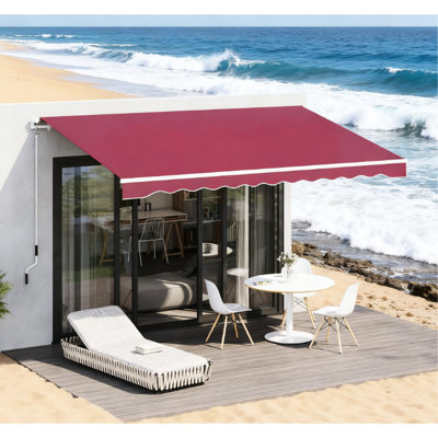 Pare-soleil rétractable en aluminium rouge, manivelle manuelle, extension réglable, installation sur plusieurs surfaces, protection contre le soleil, convient aux portes de parasol au-dessus du patio, aluminium, hauteur, fixation,