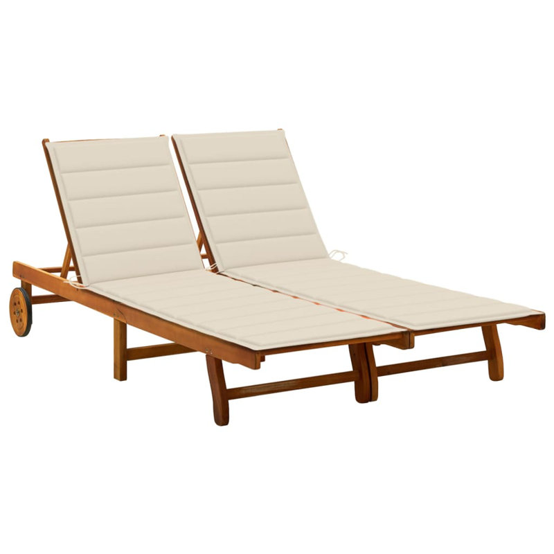 Faylee 80" Long Acacia Single chaise with Cushions, Cream, Brown