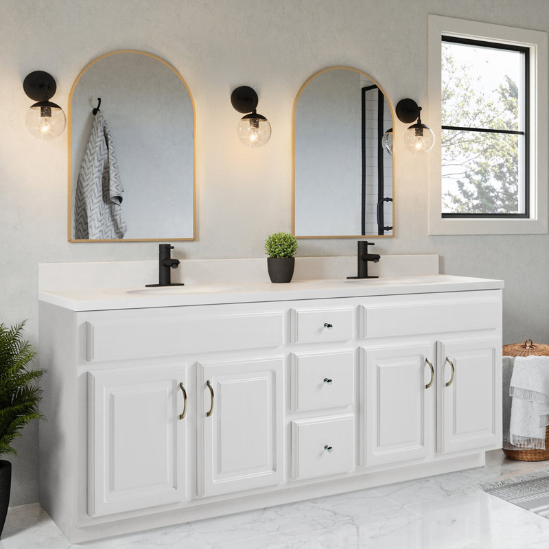 Solid White 73-Inch Cultured Marble Double Bowl Vanity Top