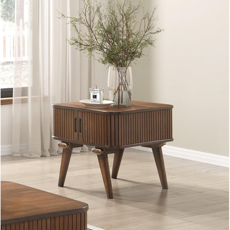 Table de bout avec rangement 1pc et finition noyer