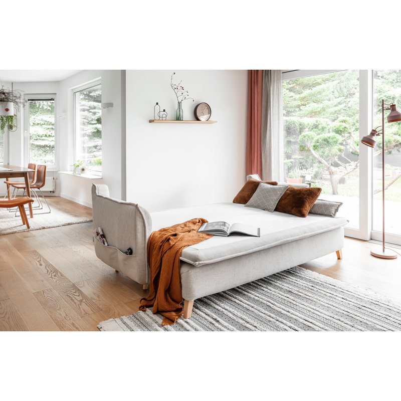 Charming Charlie 3 Seater Sofa Bed, Beige Linen