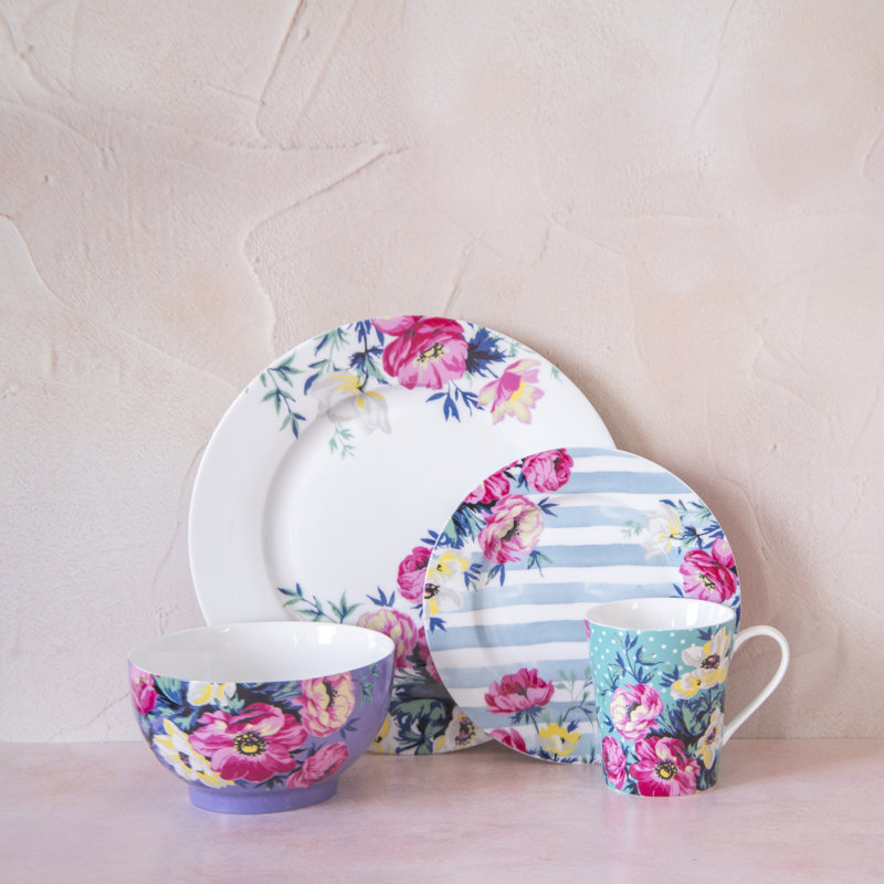 Clovelly Porcelain China Dinnerware Set 16 Piece - Service for 4