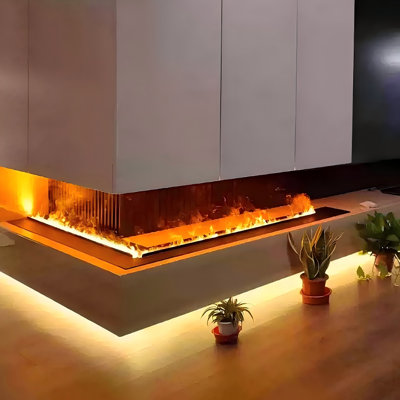 39.37"Recessed Built‑In Atomizing Electric Fireplace Humidifier, Realistic Simulated Mist Flame for Indoor Home Decoration