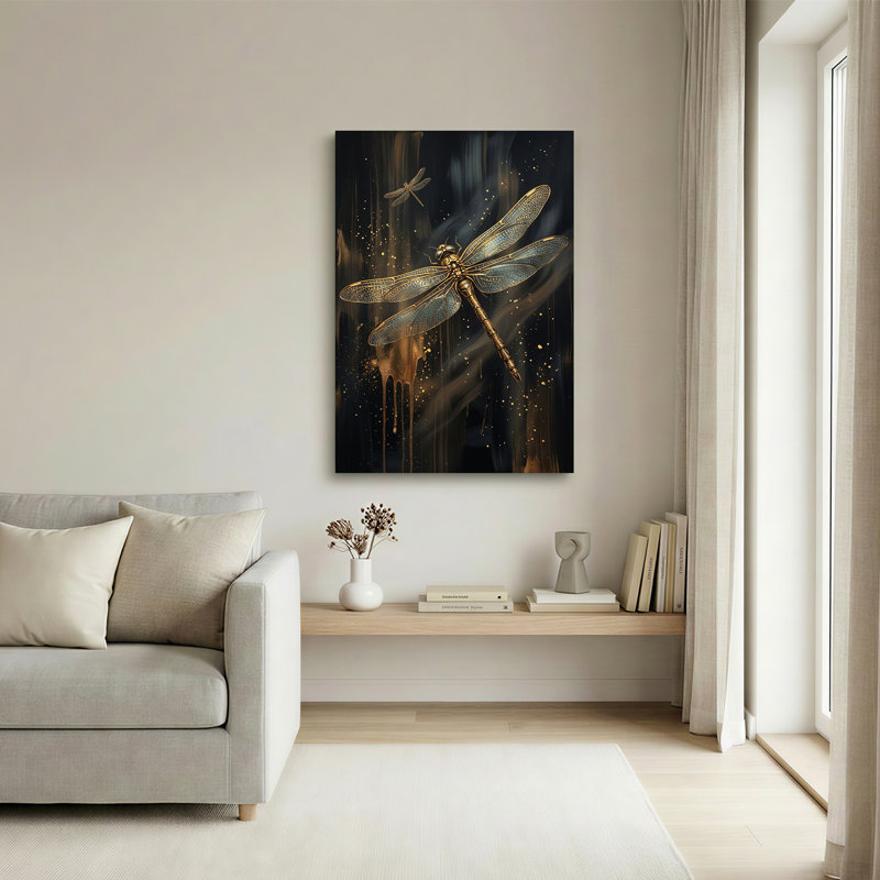 Art mural sur toile Golden Dragonfly, H 24 po x l 16 po