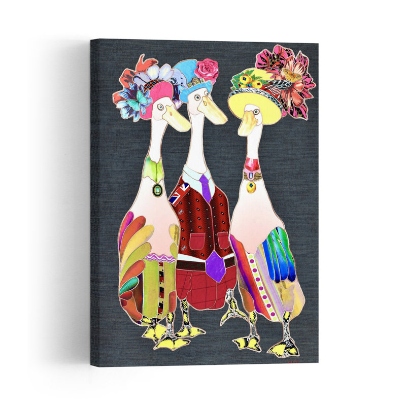 Whimsical Dressed Ducks Colorful Elegant Playful Bird Duck Goose Flower Wall Art Print by Kostyantin Malginov - Print