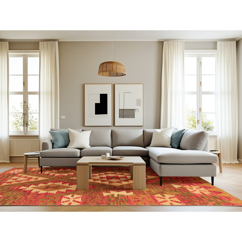Tapis tissé à la machine Mirle Southwestern en beige / taupe / rouge, Rectangle 8 pi x 10 pi