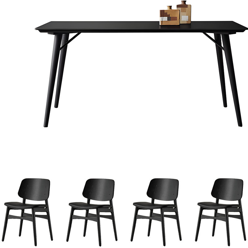 Ensemble de salle à manger moderne en ardoise minimaliste, Noir, noir, noir, noir, H 29,6 po x l 31,5 po x L 70,9 po