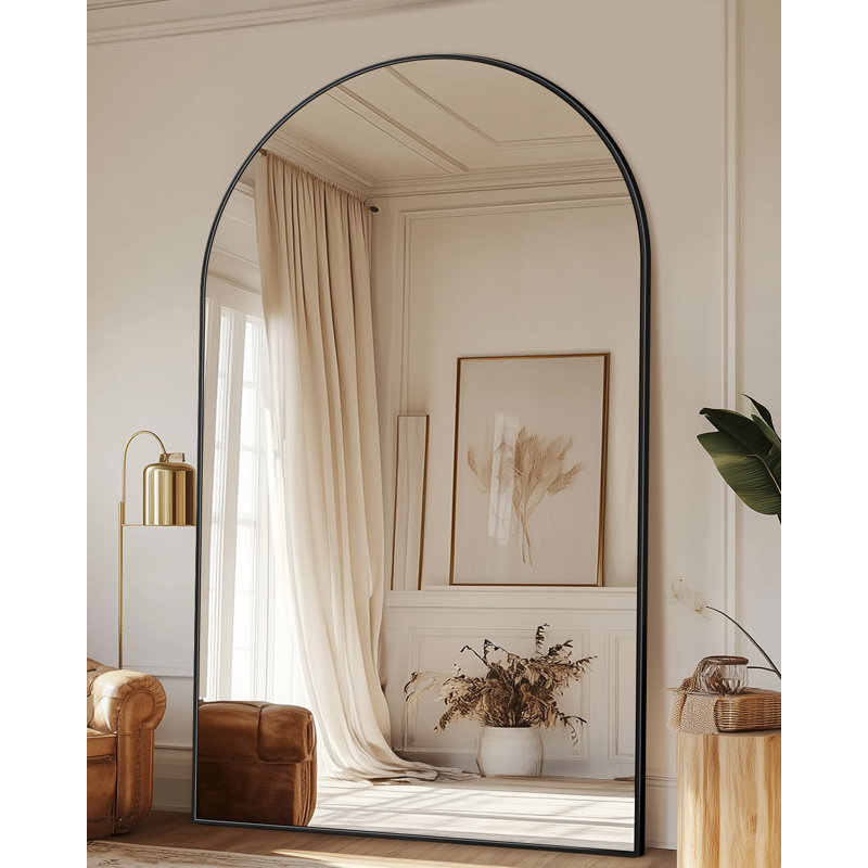 Miroir surdimensionné arqué en métal surdimensionné, Noir, 82 po x 44 po