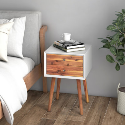 Table de bout Mid-Century polyvalente en bois avec 2 tiroirs de rangement