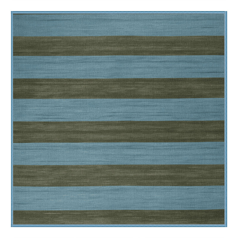Tapis bleu à rayures horizontales lavable à la machine, Carré 5 pi