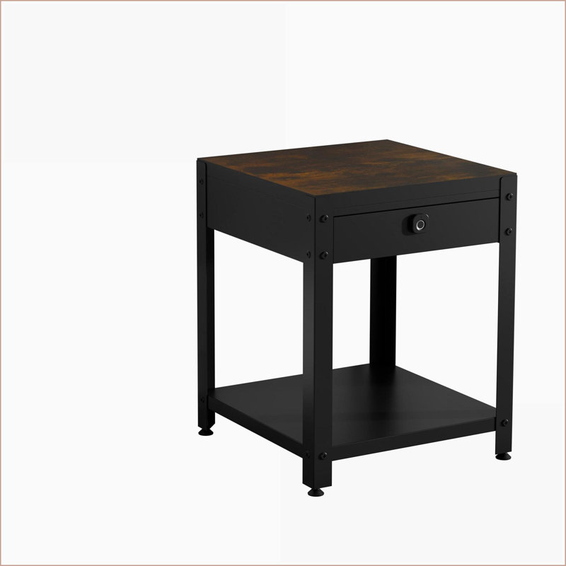 Table basse carrée d'apparence en bois avec double couche, compartiment caché et amp; Verrouillage d'empreintes digitales - idéal pour plusieurs espaces