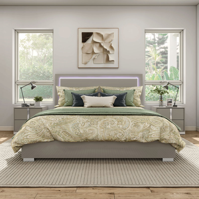 Duckworth Bedroom Set, Taupe Gray, 3 Pcs: Bed, 2 Nightstands, King