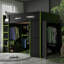 Lit mezzanine double en bois avec bureau, garde-robe et rangement, lumière RVB, lit pour enfants multifonctionnel, vert
