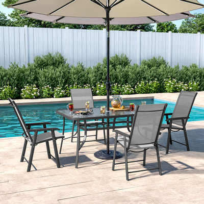 Demi 4 - Person Patio Dining Set Umbrella Hole Included Rectangular Table