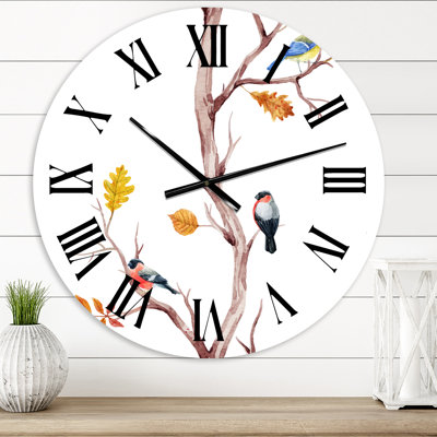 Petits oiseaux sur les branches d'un arbre IV - Horloge murale traditionnelle
