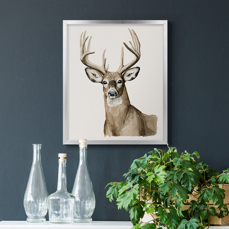 «Handsome Whitetail I», toile encadrée de qualité supérieure - prête à être accrochée, H 24 po x l 20 po, Argent