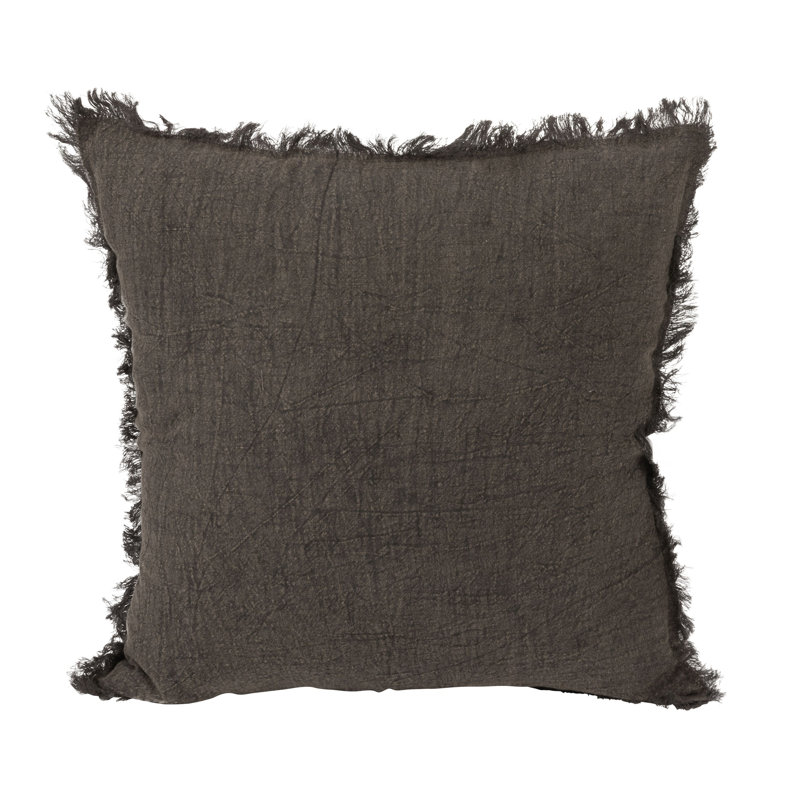 20-Inch Charcoal Linen Fringed Throw Pillow Set