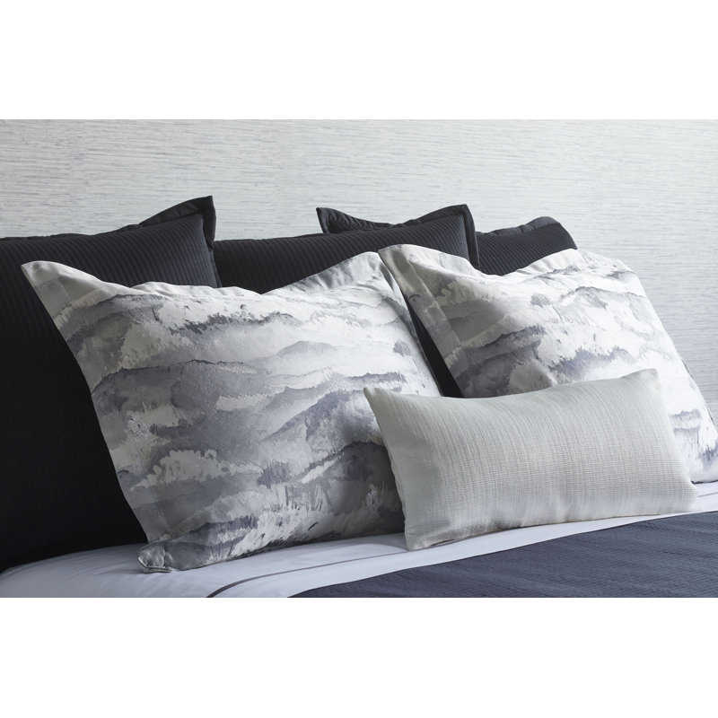 Linea Polyester Channel Stitch Abstract Coverlet, Queen Coverlet + 2 Euro Shams, Black