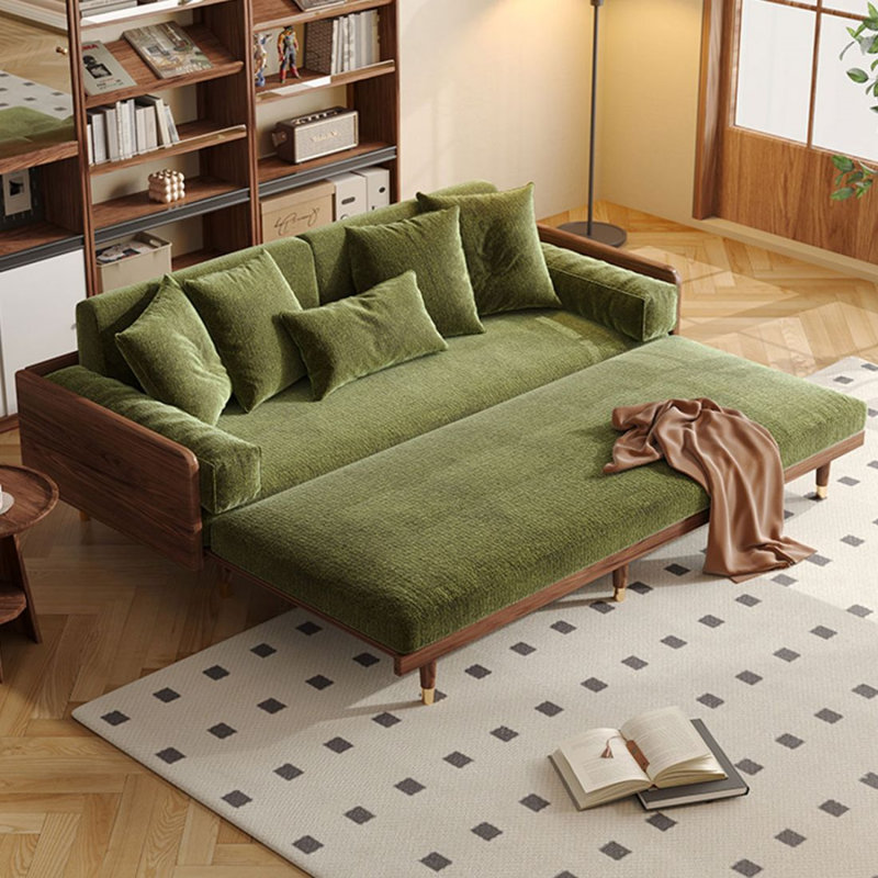 Causeuse-lit en chenille verte, 81.5"W*33.46"D*31.5"H