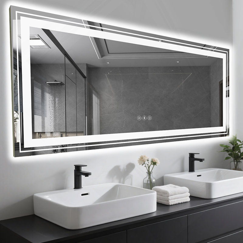 Miroir de salle de bain 84 po x 32 po à DEL sans cadre, miroir intelligent, 32 po x 84 po, Black Framed