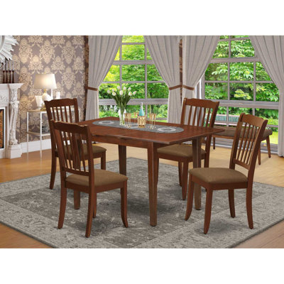 5 Piece Dining Table Set for 4 Includes a Rectangle Kitchen Table with Butterfly Leaf and 4 Linen Fabric Kitchen Dining Chairs, Mahogany
