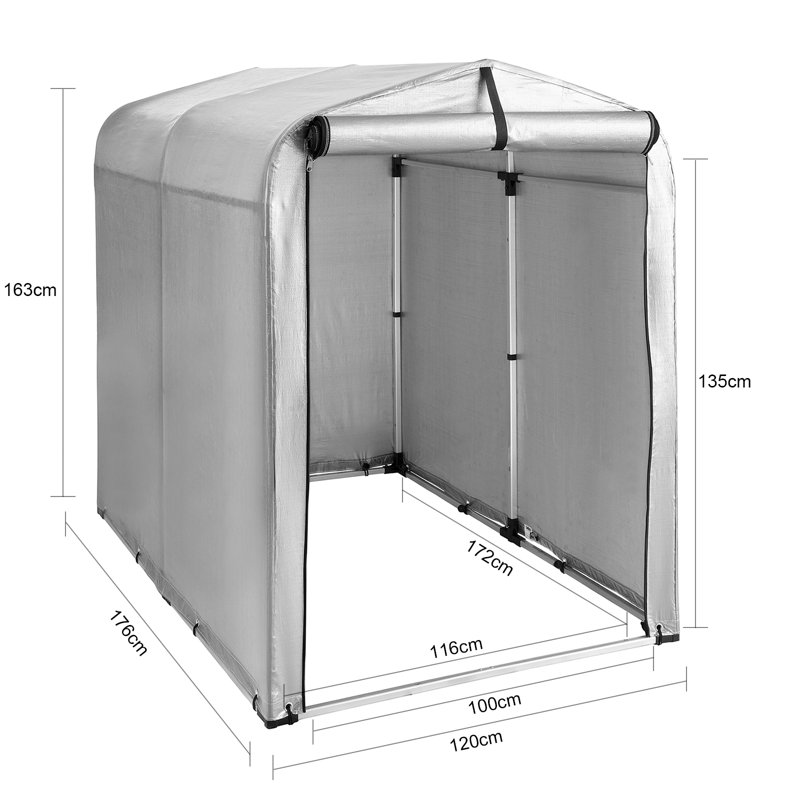 Stover 5 ft. W x 7 ft. D Polyethylene Dome Bike Shed, 163cm H x 120cm W x 176cm D, Light Grey