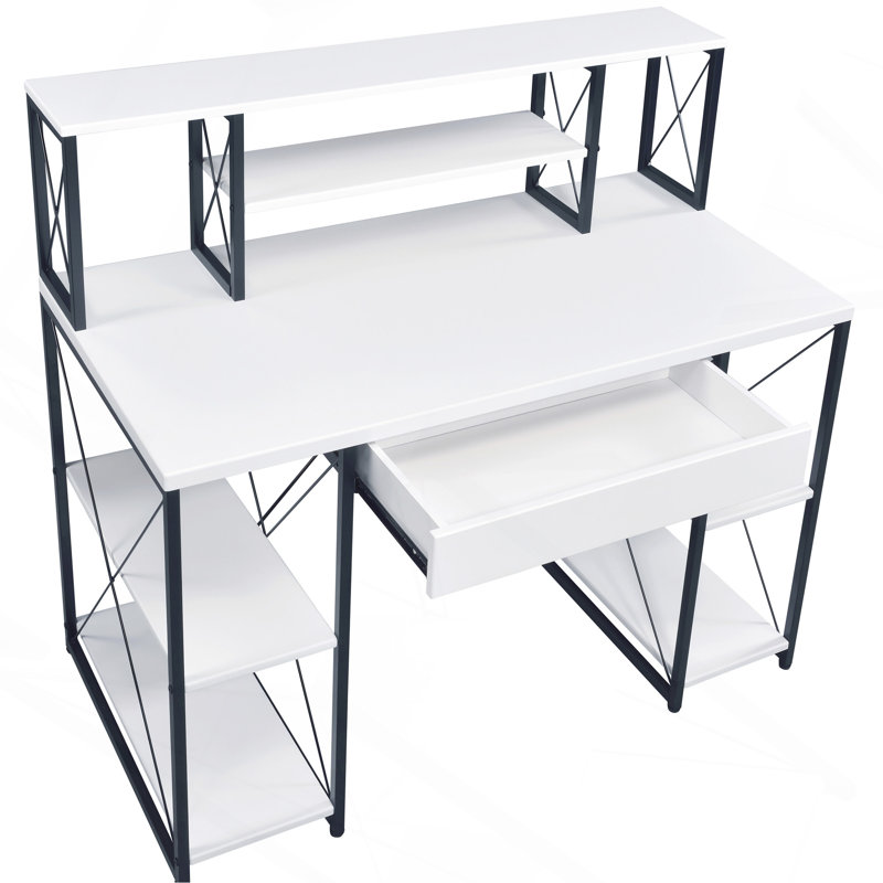 Bureau noir avec tablettes ouvertes et huche