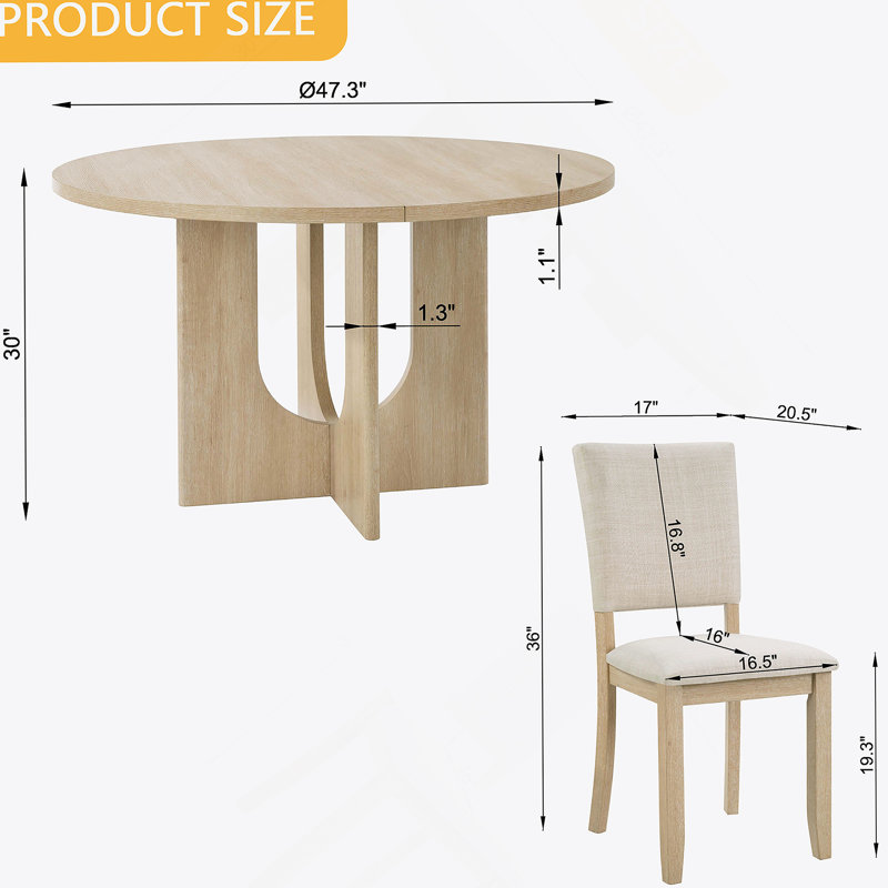 Ensemble de table de salle à manger 5 pièces, table de salle à manger ronde avec 4 chaises rembourrées