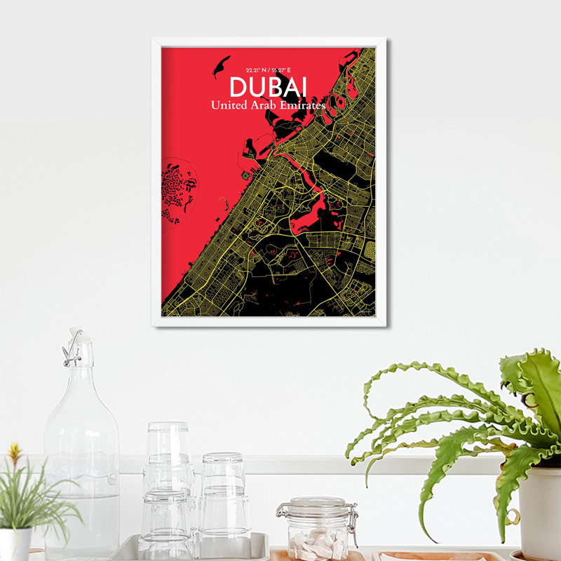 Dubai City Map In Contrast - No Frame Print, 20cm H x 16cm W x 0.05cm D