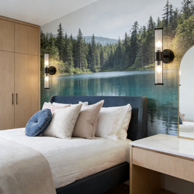 Applique murale moderne pour salle de bain - Luminaire de meuble-lavabo noir avec fixation verticale ou horizontale à 2 lumières pour le couloir, le salon et les espaces intérieurs (ampoules E12 non incluses)