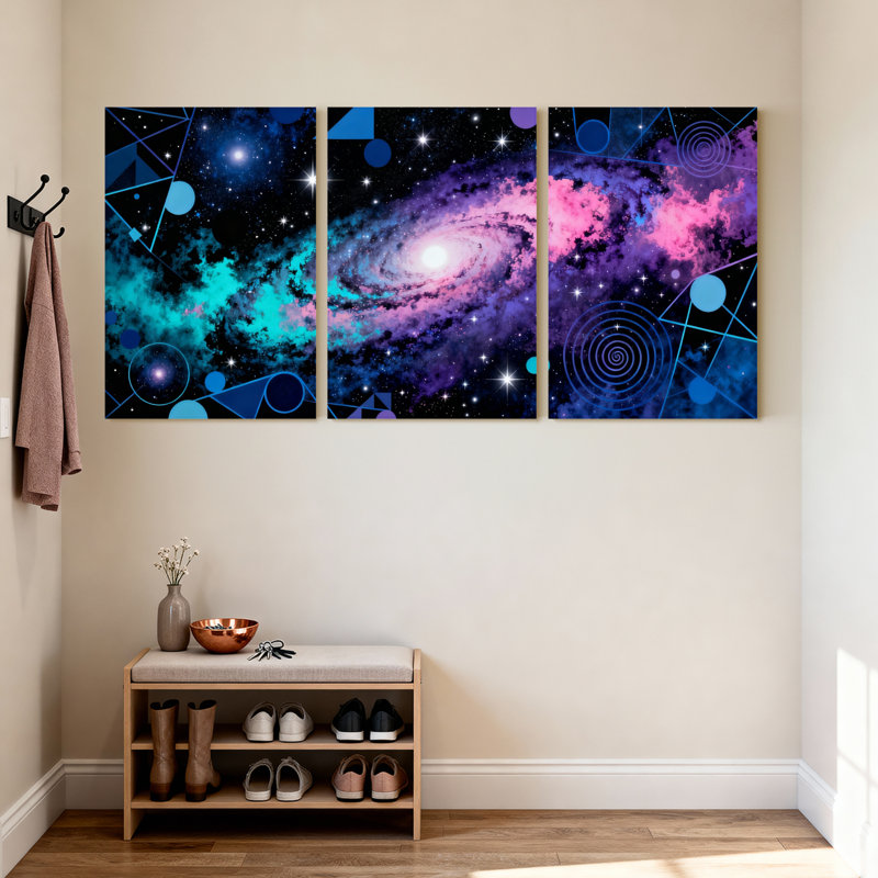 Galaxie, espace, nébuleuse, motif cosmique sur toile tendue, ensemble de 3 reproductions de peintures à l'huile