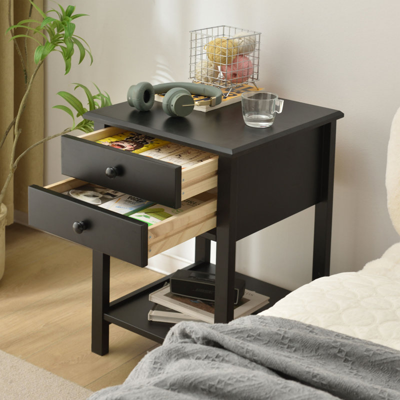 Adaryl 17.7'' W Solid Wood Nightstand, Black