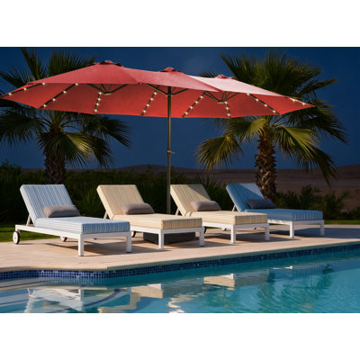 15FT Large Patio Umbrella with Base & Lights Red