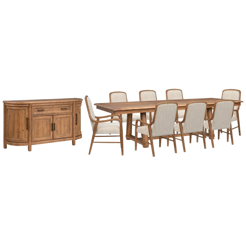 Table de salle à manger extensible à tréteaux avec 8 chaises et buffet, 10 pièces: table, 8 chaises, buffet