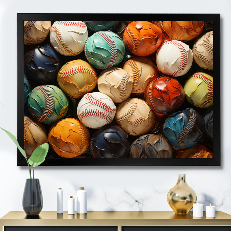 Baseball Collage I - Sport Baseball Framed Prints, Black Picture Framed, 34" H x 44" W x 1.5" D