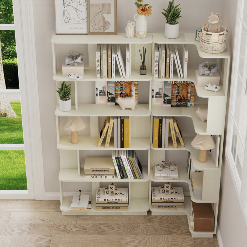Ensemble de 2 bibliothèques d'angle combinées (55 cm + 80 cm, chêne blanc), Blanc