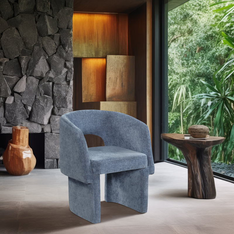 Chaise de salle à manger en tissu Emmet, Tissu chenille bleu clair