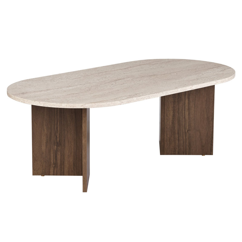 Tatjana Coffee Table, Travertine, Walnut, Marble