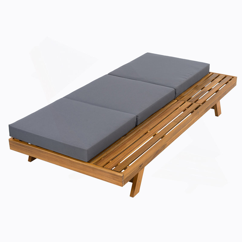 Ensemble de chaises longues, espace disponible sur un côté, bois massif d'acacia avec coussin de détente (gris foncé et triple pli) - version assortie disponible
