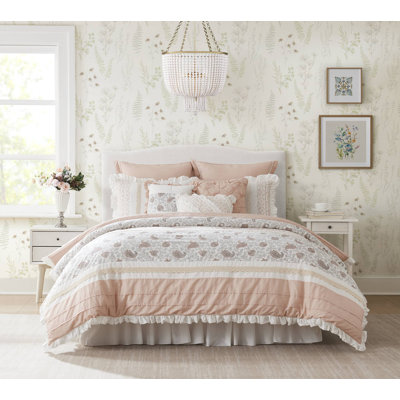 Ensemble d'édredon 9 pièces en percale de coton Blush King