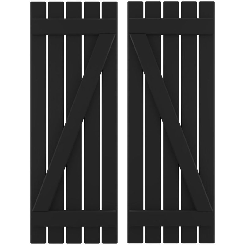 Volets de planche-n-lattes avec barre en Z (par paire) Americraft (2 lattes), Noir, 19 1/2", 56"