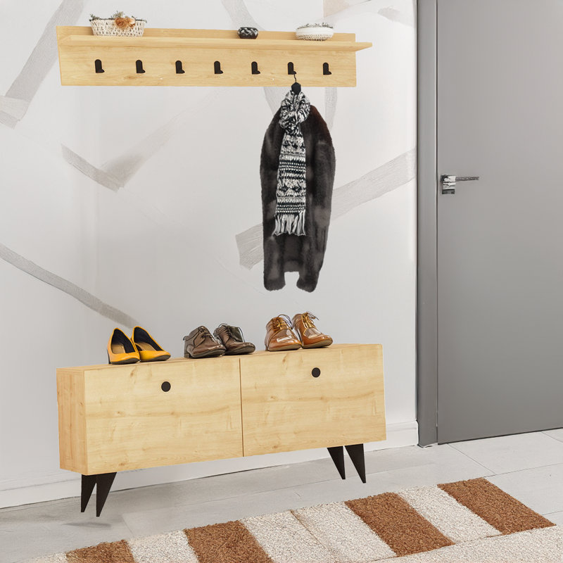 Arbre d'entrée de 44,5 po de largeur avec rangement pour chaussures et 7 crochets