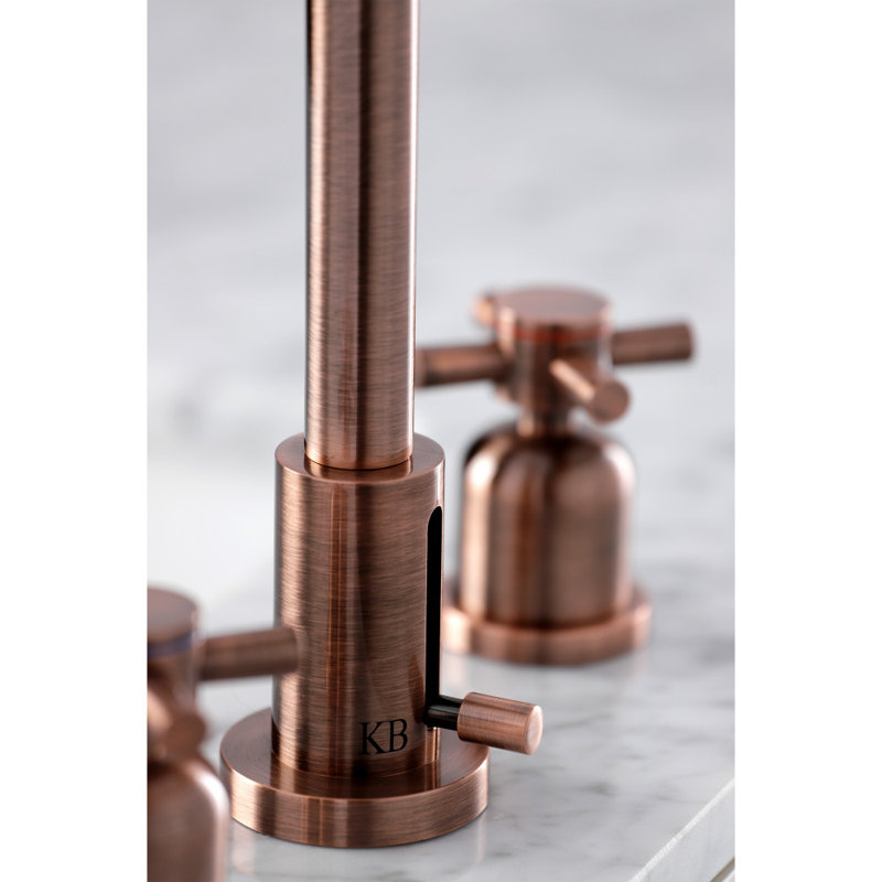 Kingston Brass Concord Two-Handle 3-Hole Deck Mount Widespread Bathroom Faucet with Brass Pop-Up Drain, Antique Copper