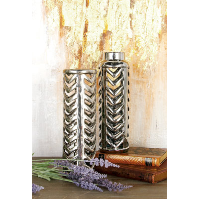 Ensemble de vases décoratifs en céramique avec motifs à chevrons