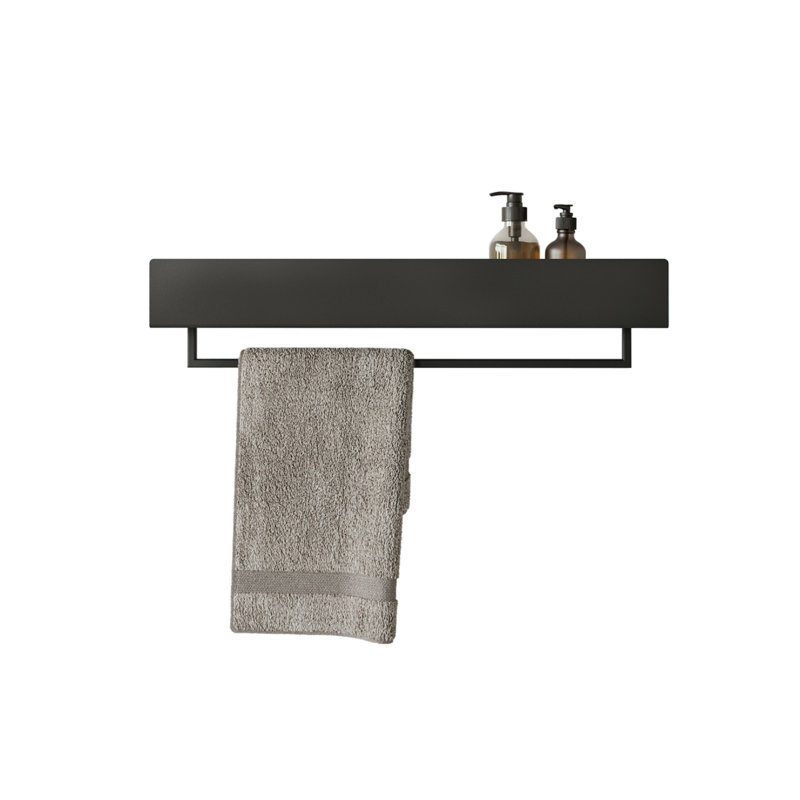 VASCA Metal Floating Shelf with Towel Bar, Black, 8cm H x 60cm W x 6cm D