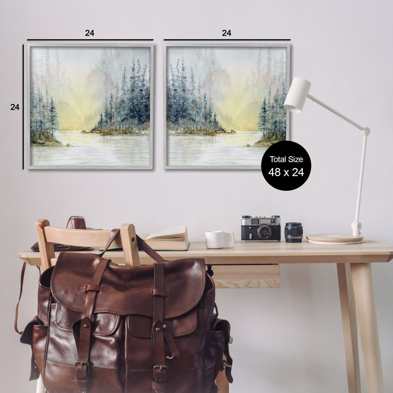 «Distant Deer Bear Pine Trees», ensemble de 2 giclées par Paul Brent, Estampe numérique Farmhouse, H 24 po x l 24 po