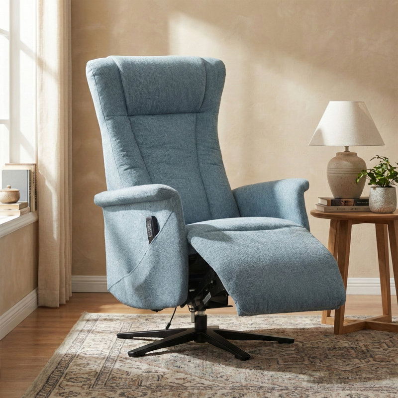 Chaput 69cm Wide Swivel Lounge Chair, Reclining, Ice Blue Polyester Blend